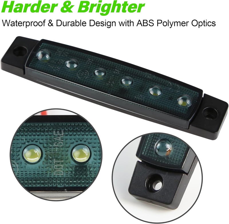 AOXLFU 10pcs Green 12V 6LED Trailer Side Marker Indicator Lights 3.8" Waterproof Front Rear Signal Side Clearance Marker Light for Trailer Truck Front Rear Van Pickup Rv Camper Boat… - Image 5